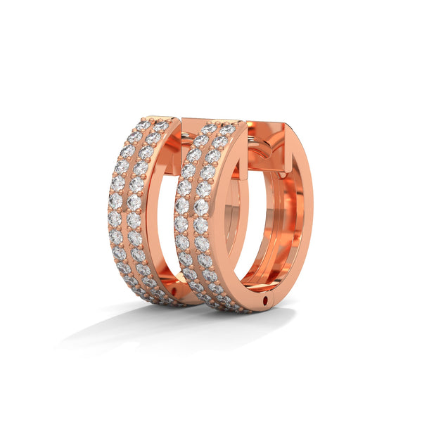 Double Row Round cut Lab Grown Diamond Gold Hoop Earrings