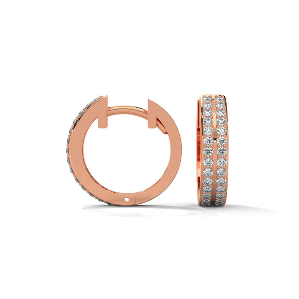 Double Row Round cut Lab Grown Diamond Gold Hoop Earrings