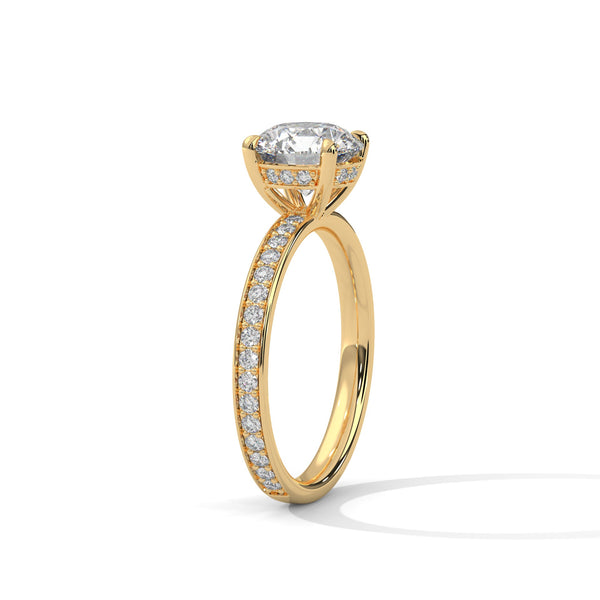 Four-Prong Cathedral Set Round Pave Lab Grown Diamond Gold Ring