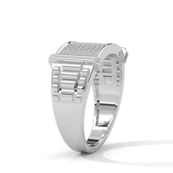 “Luxurious gold men’s diamond ring featuring a bold pavé panel design, delivering unmatched brilliance, premium craftsmanship, and statement-making elegance.”