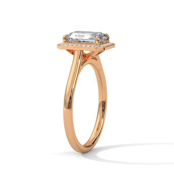Emerald Cut Lab Grown Diamond Halo Gold Ring