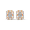 Double Halo Baguette cut Lab Grown Diamond Gold Earrings