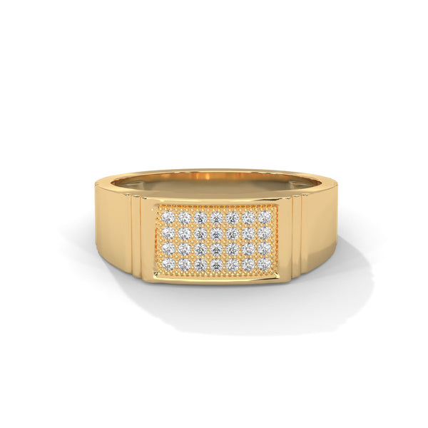 Bold gold men's diamond ring with brilliant pave sparkle, designed for luxury style, everyday elegance, statement fashion and premium craftsmanship.