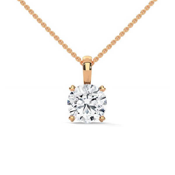 Round Cut Lab Grown Diamond with prong setting Gold Pendant Chain