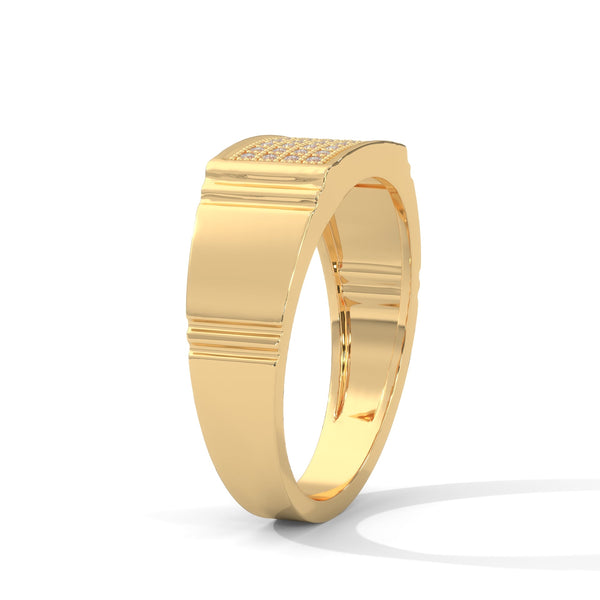 Bold gold men's diamond ring with brilliant pave sparkle, designed for luxury style, everyday elegance, statement fashion and premium craftsmanship.