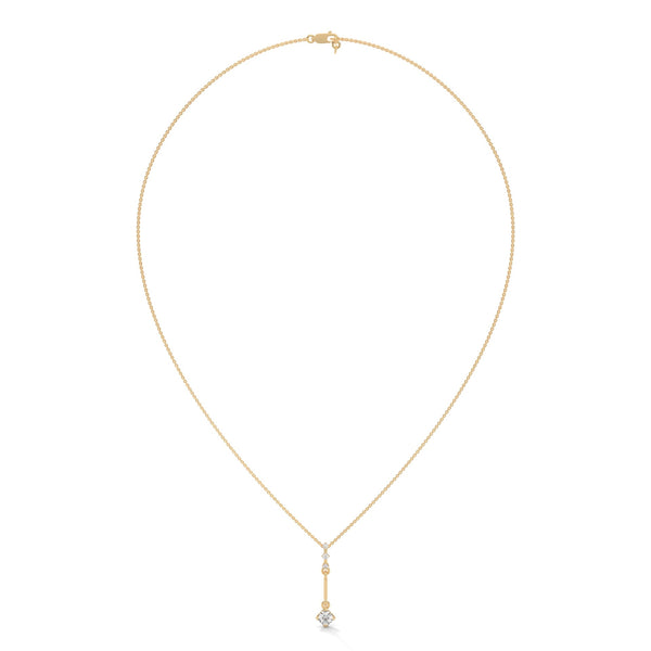 A sleek cascade of gold and diamonds, the Celestial Drop Diamond Pendant offers minimalist elegance with a cosmic sparkle.