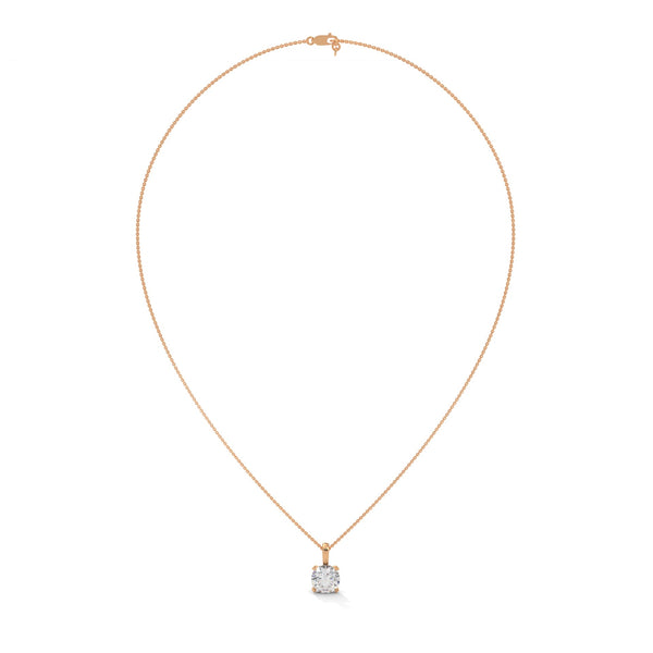 Round Cut Lab Grown Diamond with prong setting Gold Pendant Chain