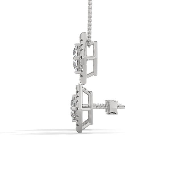 A striking rose gold jewelry set featuring square princess-cut diamonds framed in radiant round halos, combining sharp sophistication with brilliant sparkle.