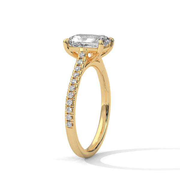 Emerald Cut Lab Grown Diamond Gold Ring Sleek Pave Band Engagement Ring