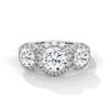 “Celebrate everlasting love with a three-stonehalo diamond ring that shines with brilliant sparkle, luxury craftsmanship, and timeless elegance.”