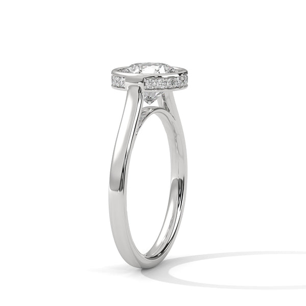 Round Cut Lab Grown Diamond Bezel Halo Gold Ring