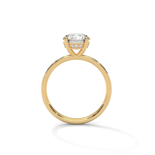 Four-Prong Cathedral Set Round Pave Lab Grown Diamond Gold Ring