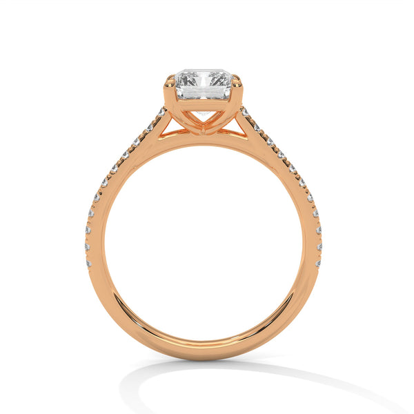Emerald Cut Lab Grown Diamond Gold Ring Sleek Pave Band Engagement Ring