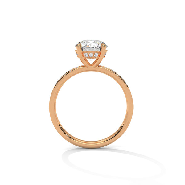 Four-Prong Cathedral Set Round Pave Lab Grown Diamond Gold Ring
