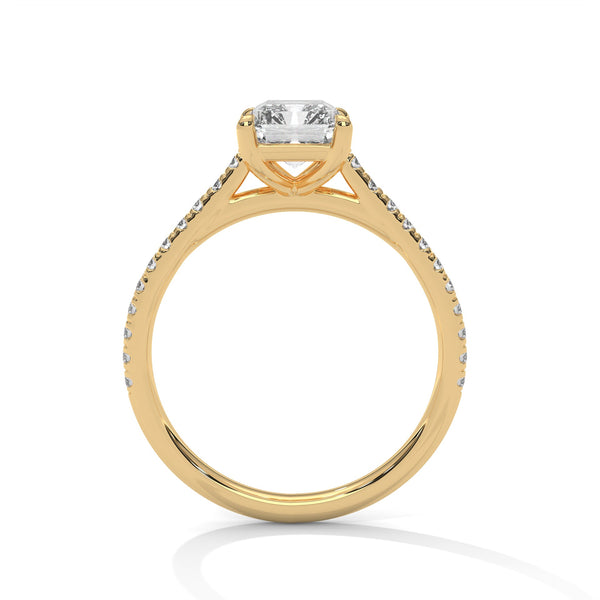Emerald Cut Lab Grown Diamond Gold Ring Sleek Pave Band Engagement Ring