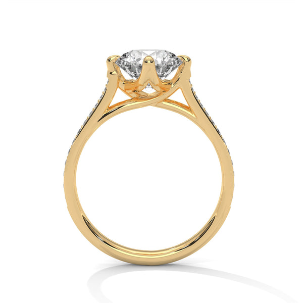 Round Cut Lab Grown Diamond Pave Gold Ring