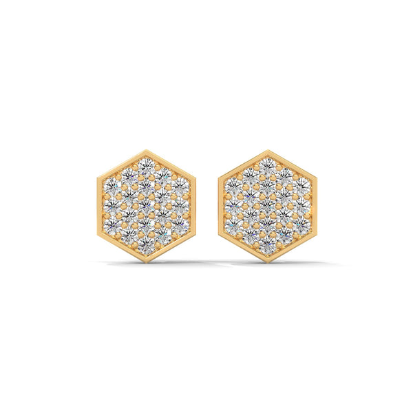 Inspired by nature’s geometry, these hexagon-shaped yellow gold studs shimmer with a full pavé of brilliant-cut diamonds.