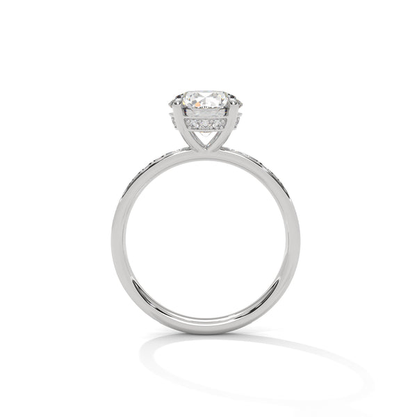 Four-Prong Cathedral Set Round Pave Lab Grown Diamond Gold Ring