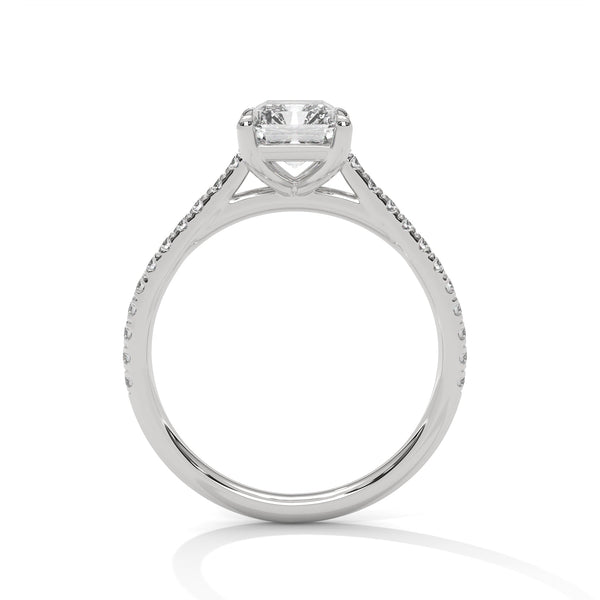 Emerald Cut Lab Grown Diamond Gold Ring Sleek Pave Band Engagement Ring