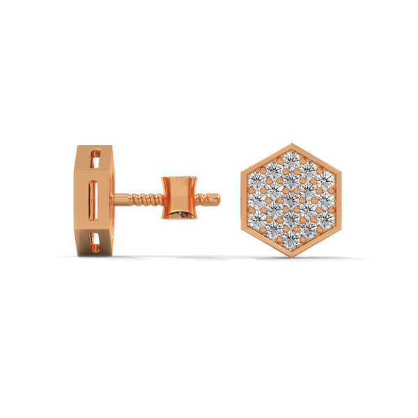 Inspired by nature’s geometry, these hexagon-shaped yellow gold studs shimmer with a full pavé of brilliant-cut diamonds.