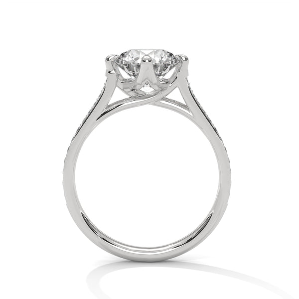 Round Cut Lab Grown Diamond Pave Gold Ring