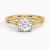 A sleek cathedral-style ring with split shoulders that elegantly lift the diamond in a graceful arc.