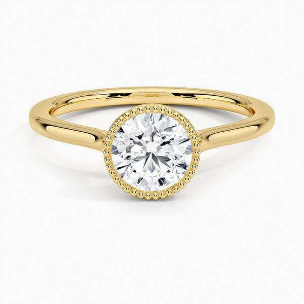 Liora Crest captures the essence of modern grace, featuring a sculptural split-shank design and a bezel-style crown accented with fine milgrain.