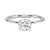 Celestia Crown radiates refined luxury, with a hidden halo of diamonds encircling the base of a dazzling round center stone in a sleek white metal setting.