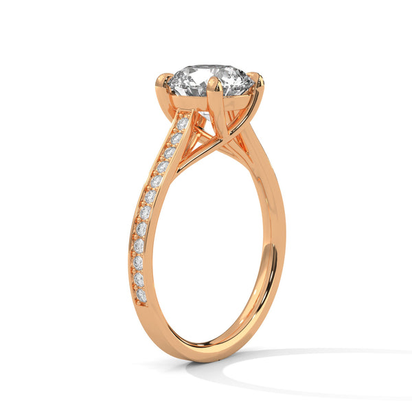 “Aurora Ring—round brilliant diamond sparkle, sleek pavé-band elegance, and timeless white-gold beauty crafted to symbolize radiant love, grace, and unforgettable moments.”