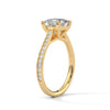 “Aria Ring—princess-cut diamond brilliance, sleek four-prong elegance, and pavé-band sparkle crafted to symbolize modern beauty, timeless love, and unforgettable moments.”