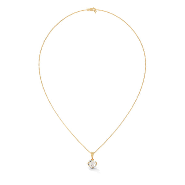 Radiant Bloom Lab Grown Round Diamond Gold Pendant Chain
