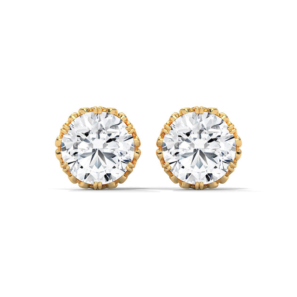 Vintage Filigree Lab Grown Diamond Gold Earrings