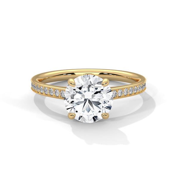 Round Cut Pave Lab Grown Diamond Gold Ring