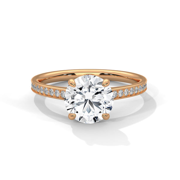 Round Cut Pave Lab Grown Diamond Gold Ring
