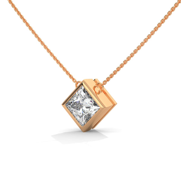 Modern Grace Princess Cut Lab Grown Diamond Gold Pendant Chain