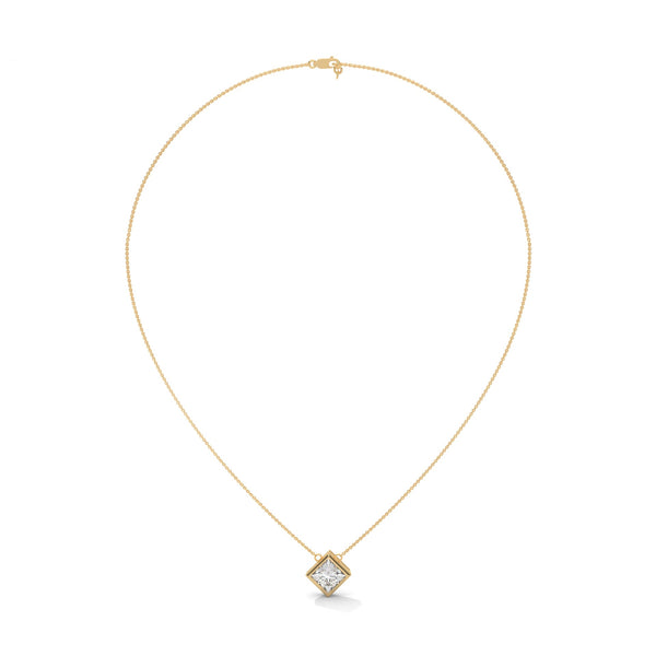 Modern Grace Princess Cut Lab Grown Diamond Gold Pendant Chain