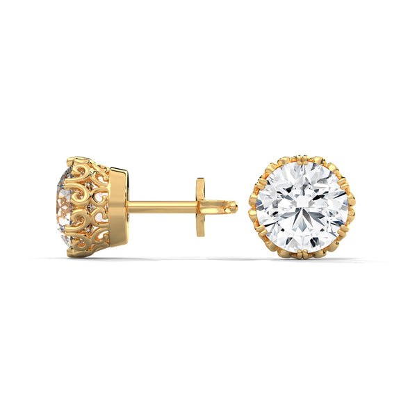 Vintage Filigree Lab Grown Diamond Gold Earrings