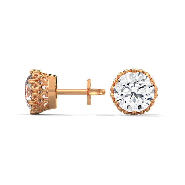 Vintage Filigree Lab Grown Diamond Gold Earrings