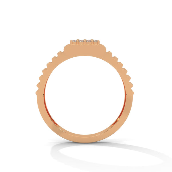 “Bold gold men’s diamond ring showcasing a sleek grooved band and radiant square diamond cluster, crafted for luxury, style, and everyday elegance.”