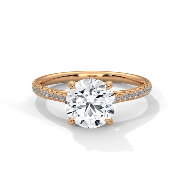 Classic Pave Solitaire Round Brilliant Lab Grown Diamond Gold Ring