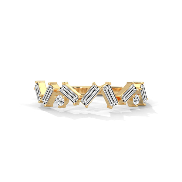 BAGUETTE CUT LAB GROWN DIAMOND GOLD BAND IN SLEEK ZIGZAG PATTERN