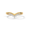 V-shaped gold band with row of round-cut lab grown diamonds