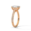 The Celestial Elegance Ring features a striking emerald-cut diamond embraced by a delicate band adorned with shimmering pave stones. A timeless piece that symbolizes everlasting love and sophistication.