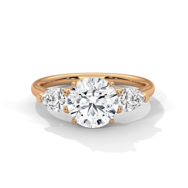 Pear Shaped Three-Stone Lab Grown Diamond Gold Ring