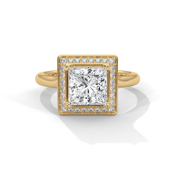 Princess Cut Halo Lab Grown Diamond Gold Ring