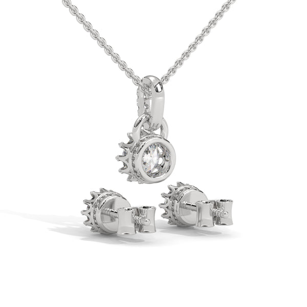 A mesmerizing rose gold jewelry set featuring dazzling round-cut diamonds framed in floral-inspired prongs, perfect for elevating any occasion with timeless sparkle.