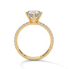 “Celestia Ring—round-cut diamond brilliance, secure six-prong elegance, and pavé-band sparkle crafted to symbolize timeless beauty, lasting love, and radiant sophistication.”