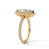 “Celestia Ring—marquise diamond brilliance, radiant halo sparkle, and pavé white-gold elegance crafted to symbolize timeless love, luxury, and unforgettable moments.”