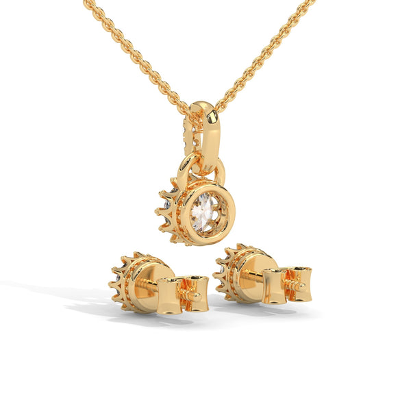 A mesmerizing rose gold jewelry set featuring dazzling round-cut diamonds framed in floral-inspired prongs, perfect for elevating any occasion with timeless sparkle.