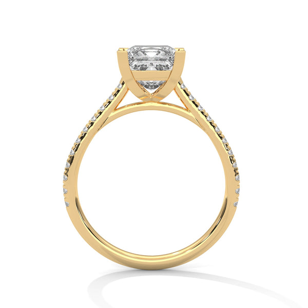 A bold princess-cut lab-grown diamond set atop a pave band — modern elegance meets timeless sparkle.